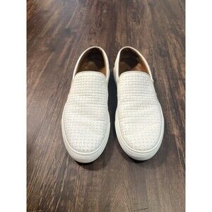 Aquatalia Womens White Leather Slip-On Casual Shoes Canvas sz 12 Italy